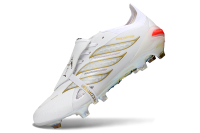 Men's Adidas Predator 26 Elite Fold-Over Tongue FG Firm Ground Low-Tops Football Boots - White/Gold/Iridescent