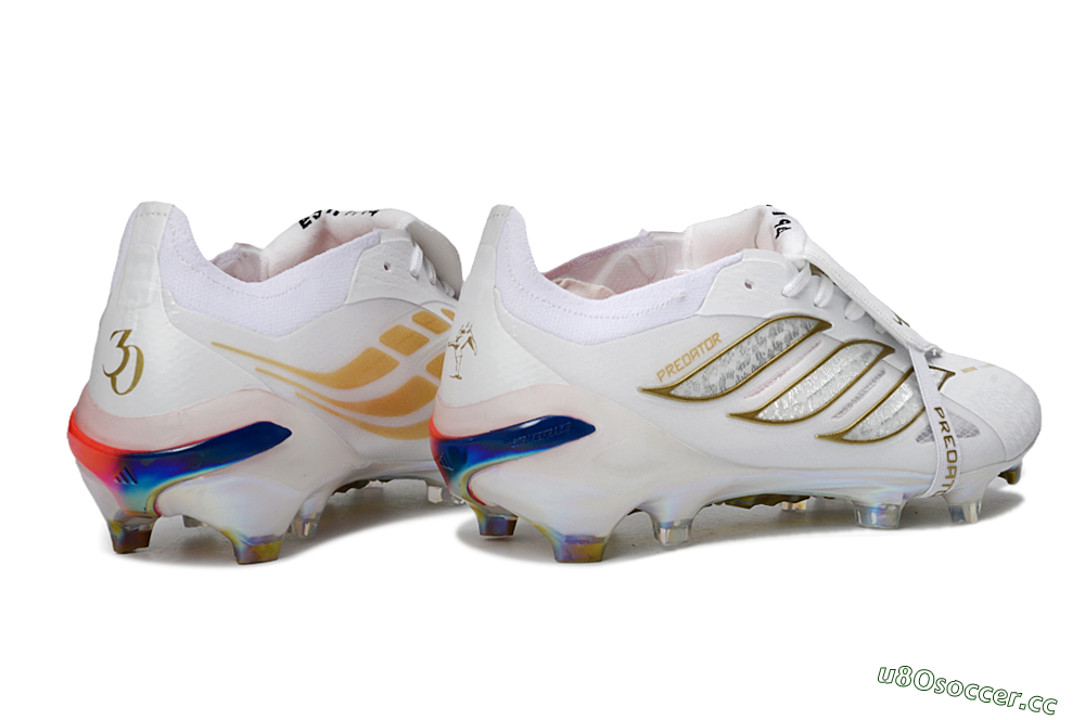 Men's Adidas Predator 26 Elite Fold-Over Tongue FG Firm Ground Low-Tops Football Boots - White/Gold/Iridescent 6
