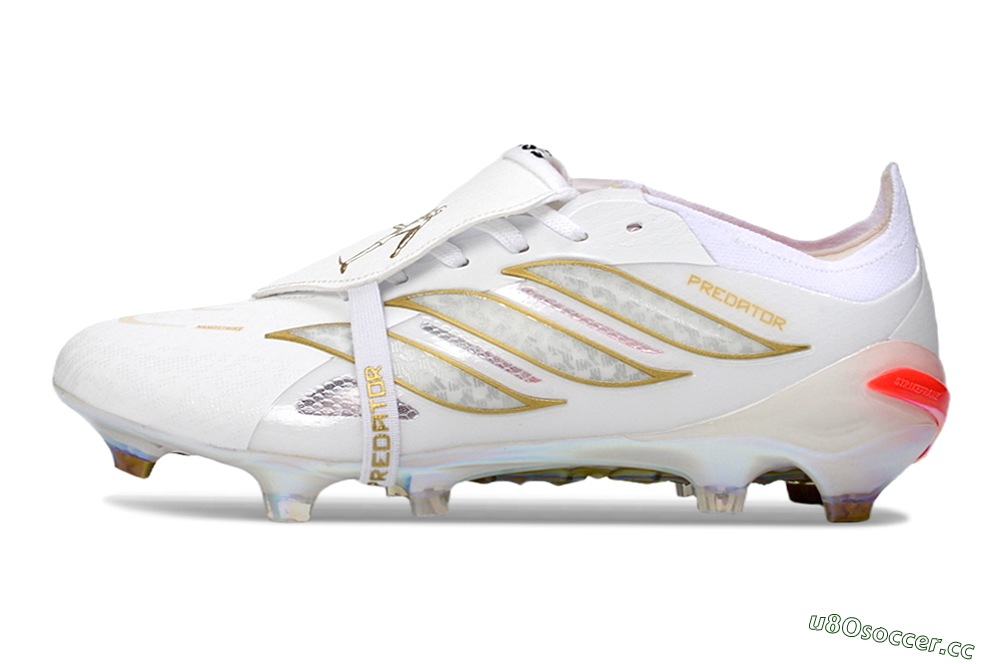 Men's Adidas Predator 26 Elite Fold-Over Tongue FG Firm Ground Low-Tops Football Boots - White/Gold/Iridescent 0