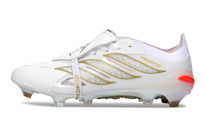 Men's Adidas Predator 26 Elite Fold-Over Tongue FG Firm Ground Low-Tops Football Boots - White/Gold/Iridescent