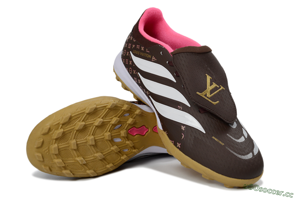 Men's Adidas Predator 26 Elite Fold-Over Tongue TF Artificial Turf Low-Tops Football Shoes - Brown/Soft Pink/Golden Beige 3