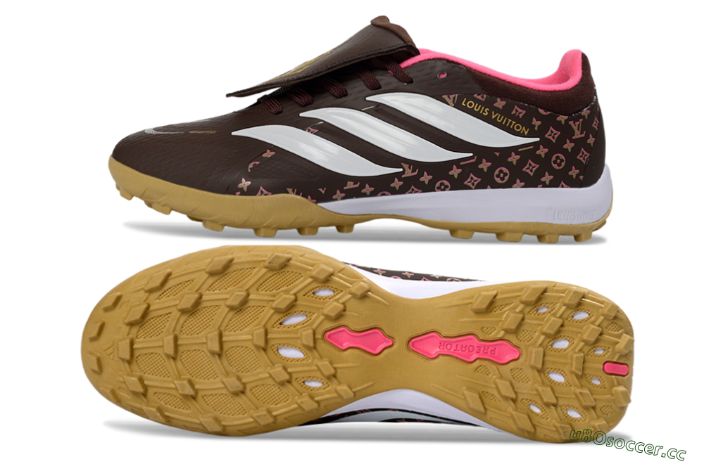 Men's Adidas Predator 26 Elite Fold-Over Tongue TF Artificial Turf Low-Tops Football Shoes - Brown/Soft Pink/Golden Beige 1