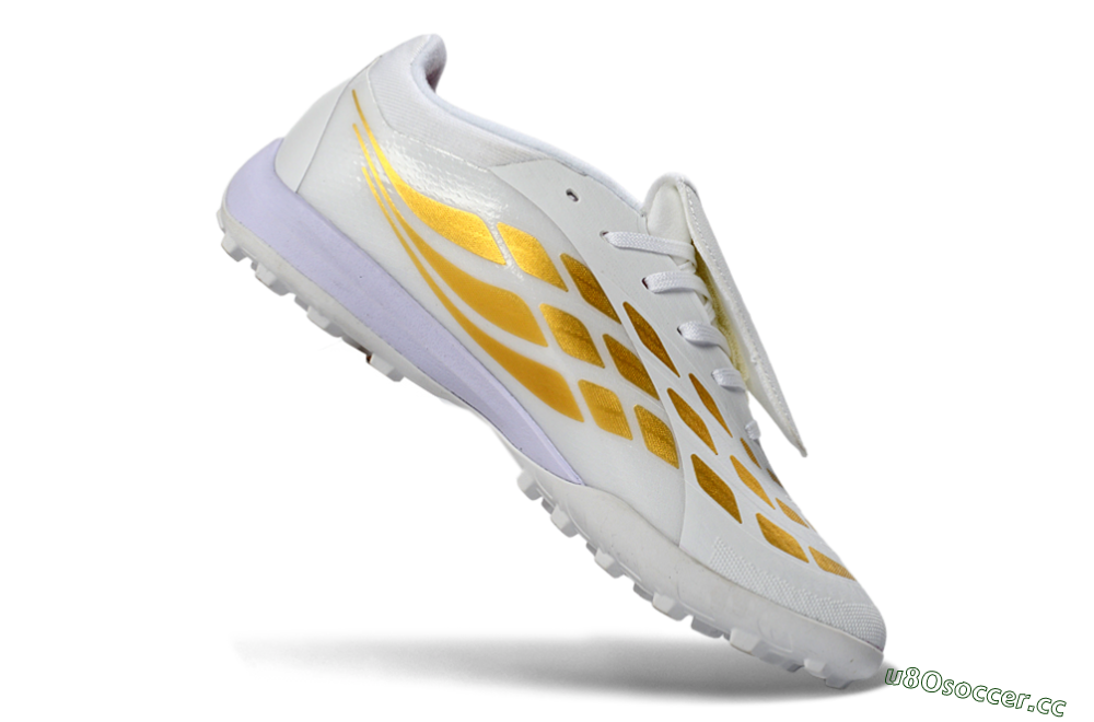 Men's Adidas Predator 26 Elite Fold-Over Tongue TF Artificial Turf Low-Tops Football Shoes - White/Gold Metallic/Light Purple 4