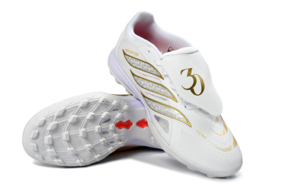 Men's Adidas Predator 26 Elite Fold-Over Tongue TF Artificial Turf Low-Tops Football Shoes - White/Gold Metallic/Light Purple