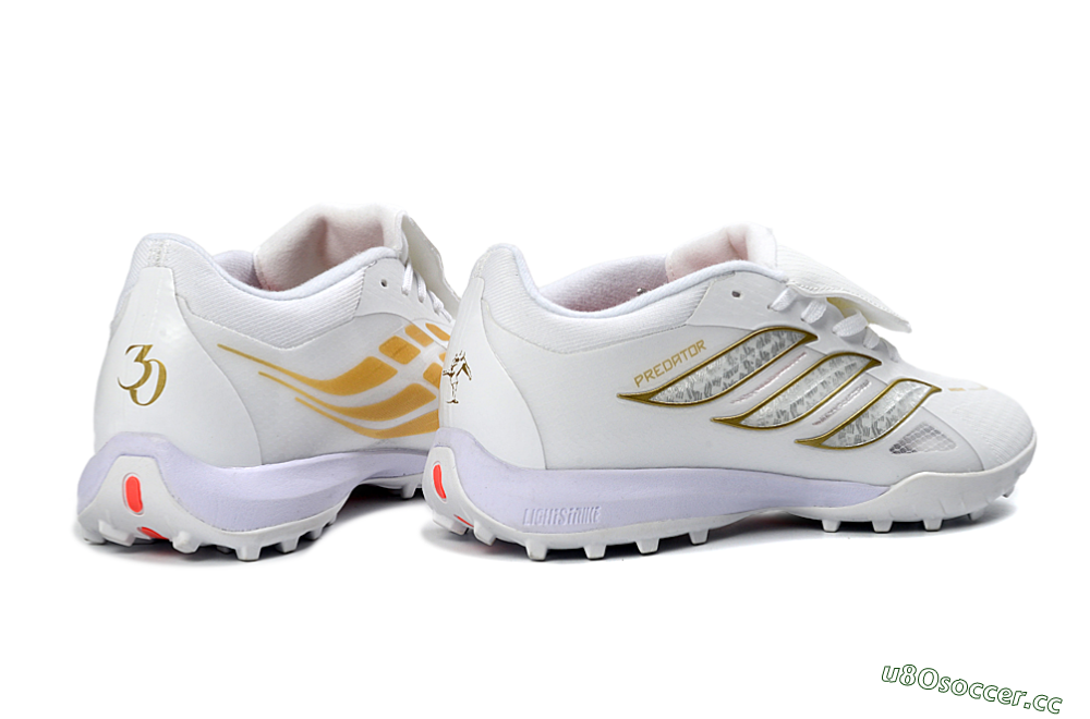 Men's Adidas Predator 26 Elite Fold-Over Tongue TF Artificial Turf Low-Tops Football Shoes - White/Gold Metallic/Light Purple 6