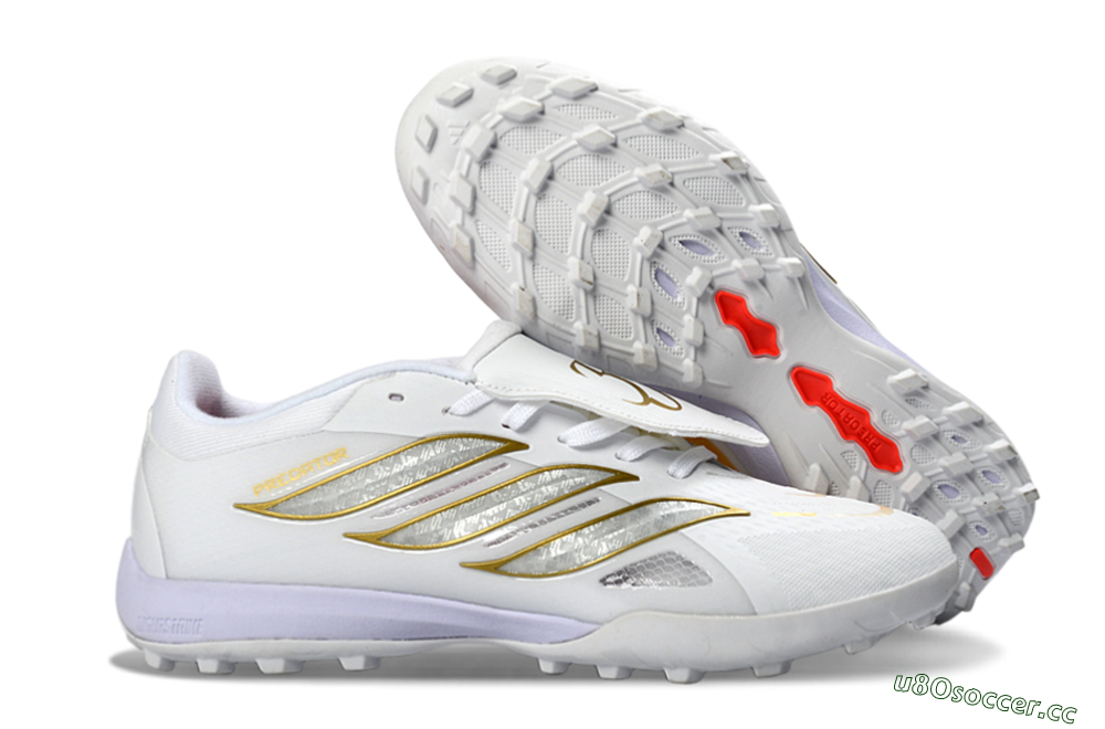 Men's Adidas Predator 26 Elite Fold-Over Tongue TF Artificial Turf Low-Tops Football Shoes - White/Gold Metallic/Light Purple 2