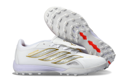 Men's Adidas Predator 26 Elite Fold-Over Tongue TF Artificial Turf Low-Tops Football Shoes - White/Gold Metallic/Light Purple