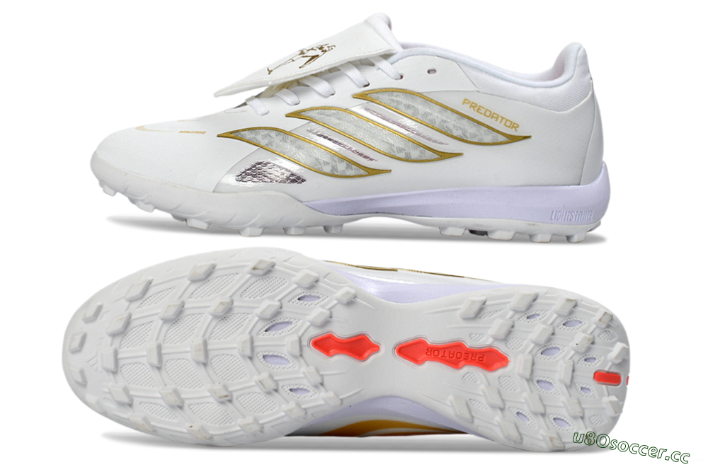 Men's Adidas Predator 26 Elite Fold-Over Tongue TF Artificial Turf Low-Tops Football Shoes - White/Gold Metallic/Light Purple 1