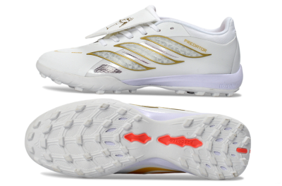 Men's Adidas Predator 26 Elite Fold-Over Tongue TF Artificial Turf Low-Tops Football Shoes - White/Gold Metallic/Light Purple