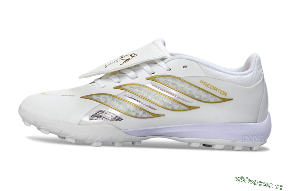 Men's Adidas Predator 26 Elite Fold-Over Tongue TF Artificial Turf Low-Tops Football Shoes - White/Gold Metallic/Light Purple 0