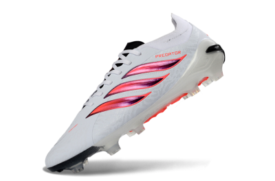 Men's Adidas Predator 26 Elite FG Firm Ground Low-Tops Football Boots - White/Vibrant Red/Black