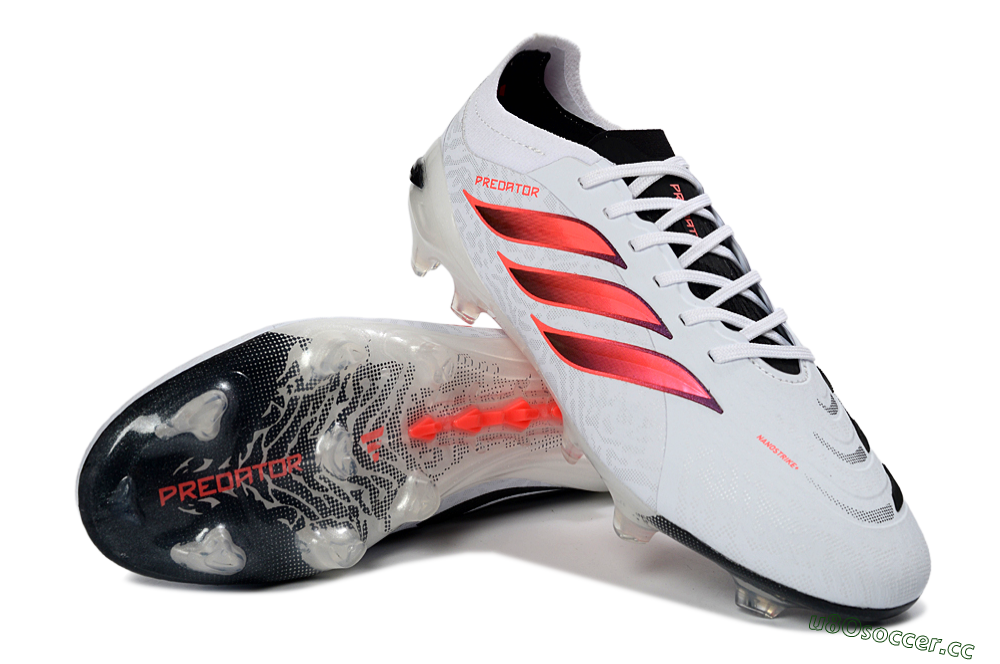 Men's Adidas Predator 26 Elite FG Firm Ground Low-Tops Football Boots - White/Vibrant Red/Black 3