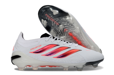 Men's Adidas Predator 26 Elite FG Firm Ground Low-Tops Football Boots - White/Vibrant Red/Black