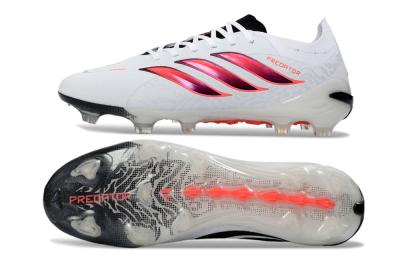 Men's Adidas Predator 26 Elite FG Firm Ground Low-Tops Football Boots - White/Vibrant Red/Black