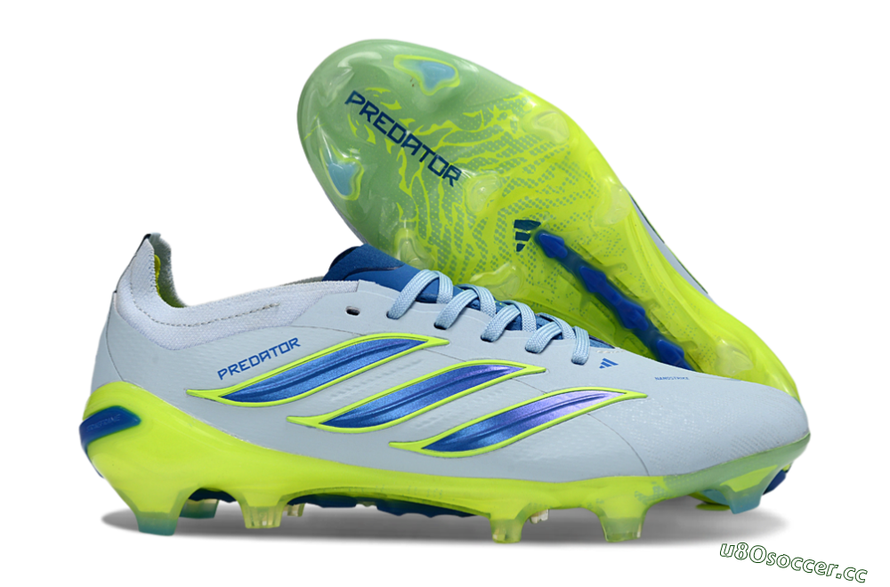 Unisex Adidas Predator 26 Elite FG Firm Ground Low-Tops Football Boots - Blue/Electric Lime/Azure 2