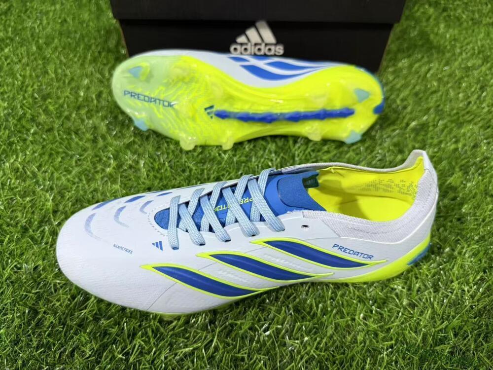 Unisex Adidas Predator 26 Elite FG Firm Ground Low-Tops Football Boots - Blue/Electric Lime/Azure