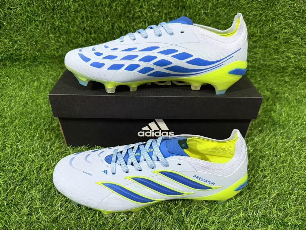 Unisex Adidas Predator 26 Elite FG Firm Ground Low-Tops Football Boots - Blue/Electric Lime/Azure