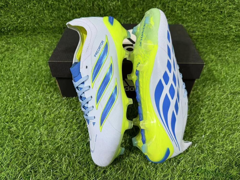 Unisex Adidas Predator 26 Elite FG Firm Ground Low-Tops Football Boots - Blue/Electric Lime/Azure