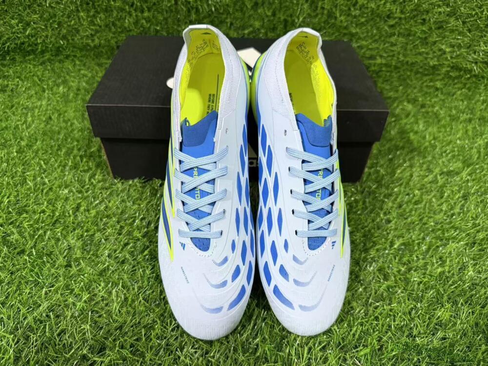 Unisex Adidas Predator 26 Elite FG Firm Ground Low-Tops Football Boots - Blue/Electric Lime/Azure