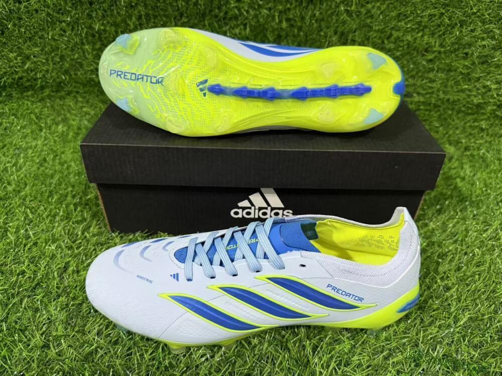 Unisex Adidas Predator 26 Elite FG Firm Ground Low-Tops Football Boots - Blue/Electric Lime/Azure
