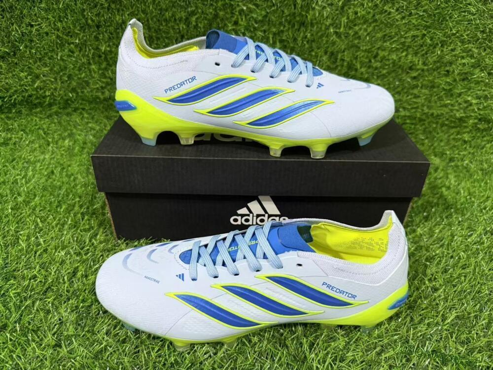 Unisex Adidas Predator 26 Elite FG Firm Ground Low-Tops Football Boots - Blue/Electric Lime/Azure
