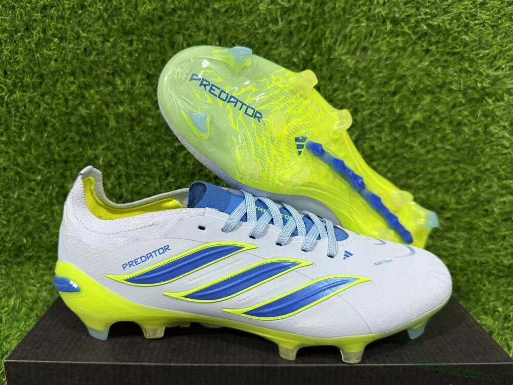 Unisex Adidas Predator 26 Elite FG Firm Ground Low-Tops Football Boots - Blue/Electric Lime/Azure