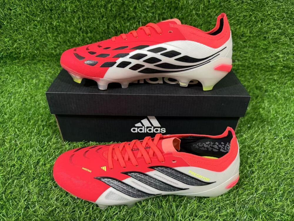 Unisex Adidas Predator 26 Elite FG Firm Ground Low-Tops Football Boots - Red/Bright Red/White Fusion