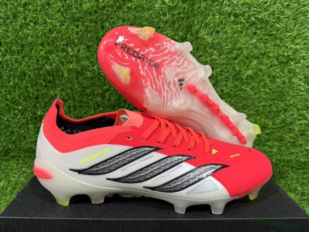 Unisex Adidas Predator 26 Elite FG Firm Ground Low-Tops Football Boots - Red/Bright Red/White Fusion