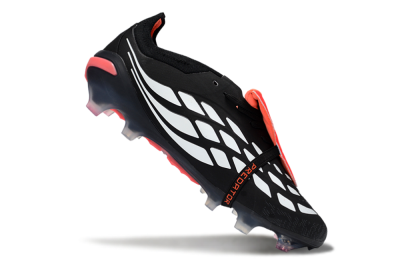 Unisex Adidas Predator 26 Elite Fold-Over Tongue FG Firm Ground Low-Tops Football Boots - Black/Electric Red/Silver
