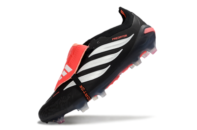 Unisex Adidas Predator 26 Elite Fold-Over Tongue FG Firm Ground Low-Tops Football Boots - Black/Electric Red/Silver
