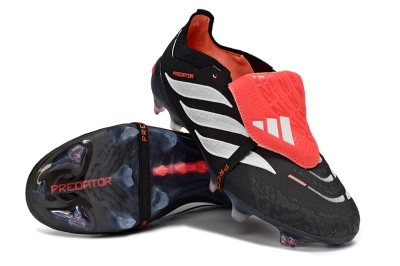 Unisex Adidas Predator 26 Elite Fold-Over Tongue FG Firm Ground Low-Tops Football Boots - Black/Electric Red/Silver