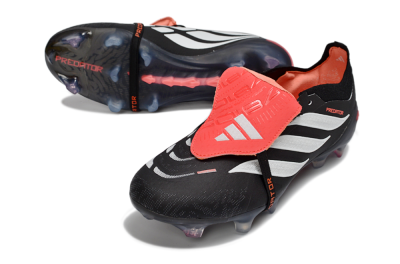 Unisex Adidas Predator 26 Elite Fold-Over Tongue FG Firm Ground Low-Tops Football Boots - Black/Electric Red/Silver