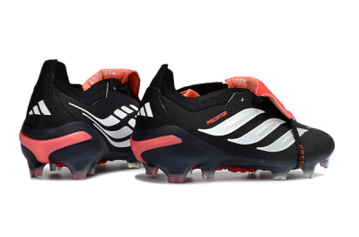 Unisex Adidas Predator 26 Elite Fold-Over Tongue FG Firm Ground Low-Tops Football Boots - Black/Electric Red/Silver