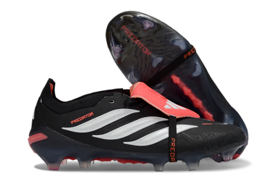 Unisex Adidas Predator 26 Elite Fold-Over Tongue FG Firm Ground Low-Tops Football Boots - Black/Electric Red/Silver