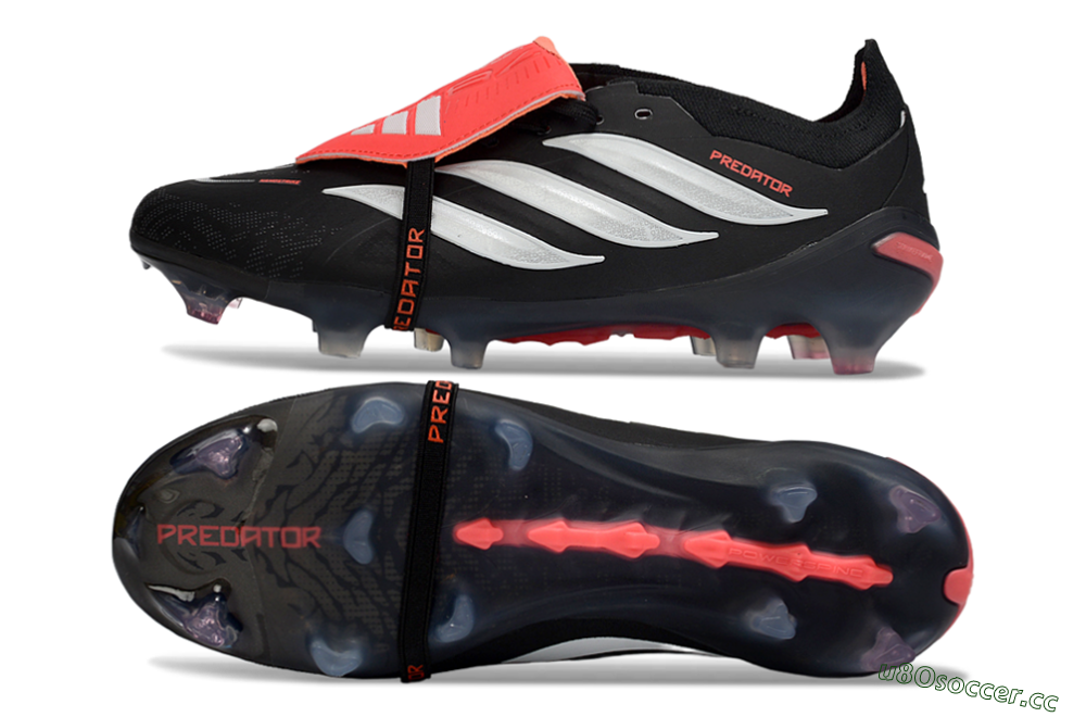 Unisex Adidas Predator 26 Elite Fold-Over Tongue FG Firm Ground Low-Tops Football Boots - Black/Electric Red/Silver 1