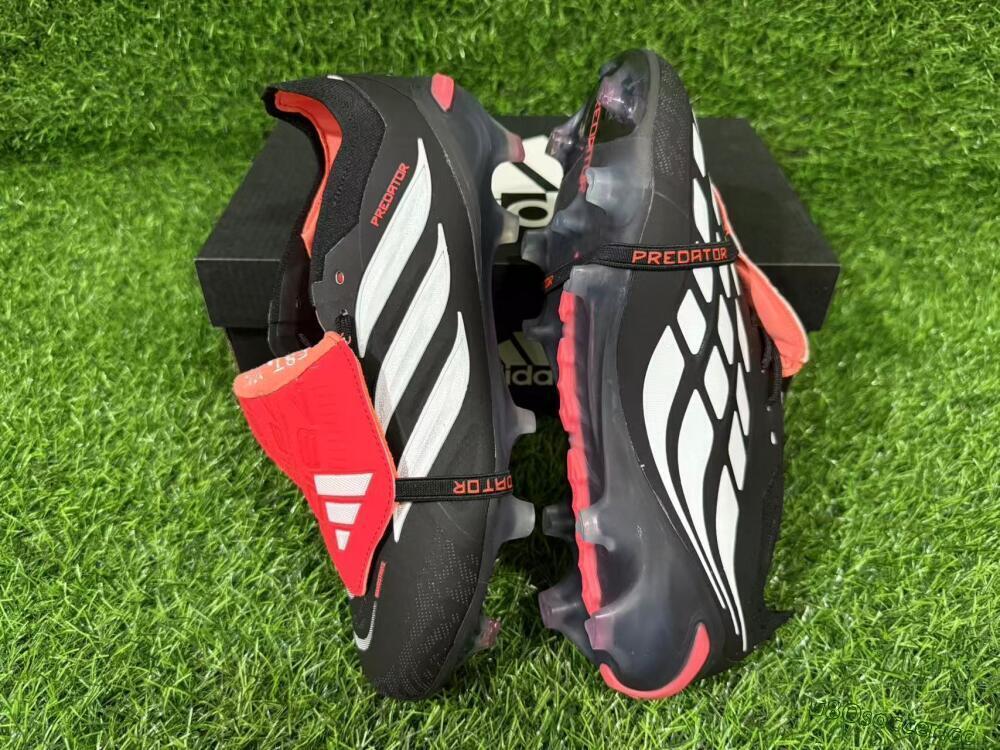 Unisex Adidas Predator 26 Elite Fold-Over Tongue FG Firm Ground Low-Tops Football Boots - Black/Electric Red/Silver