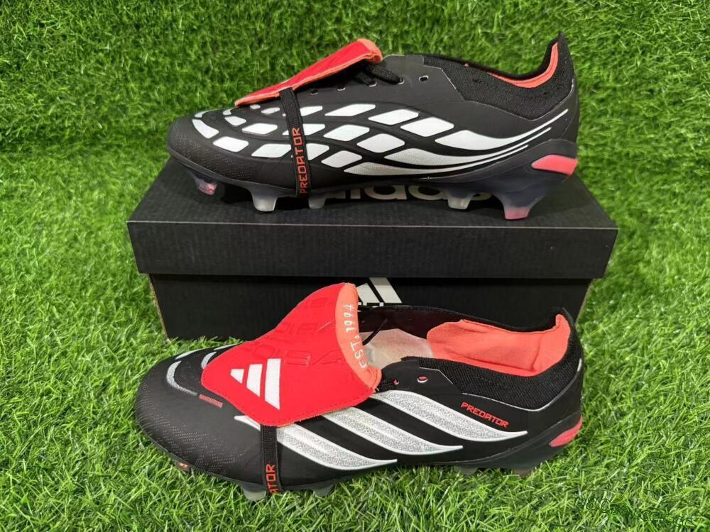 Unisex Adidas Predator 26 Elite Fold-Over Tongue FG Firm Ground Low-Tops Football Boots - Black/Electric Red/Silver