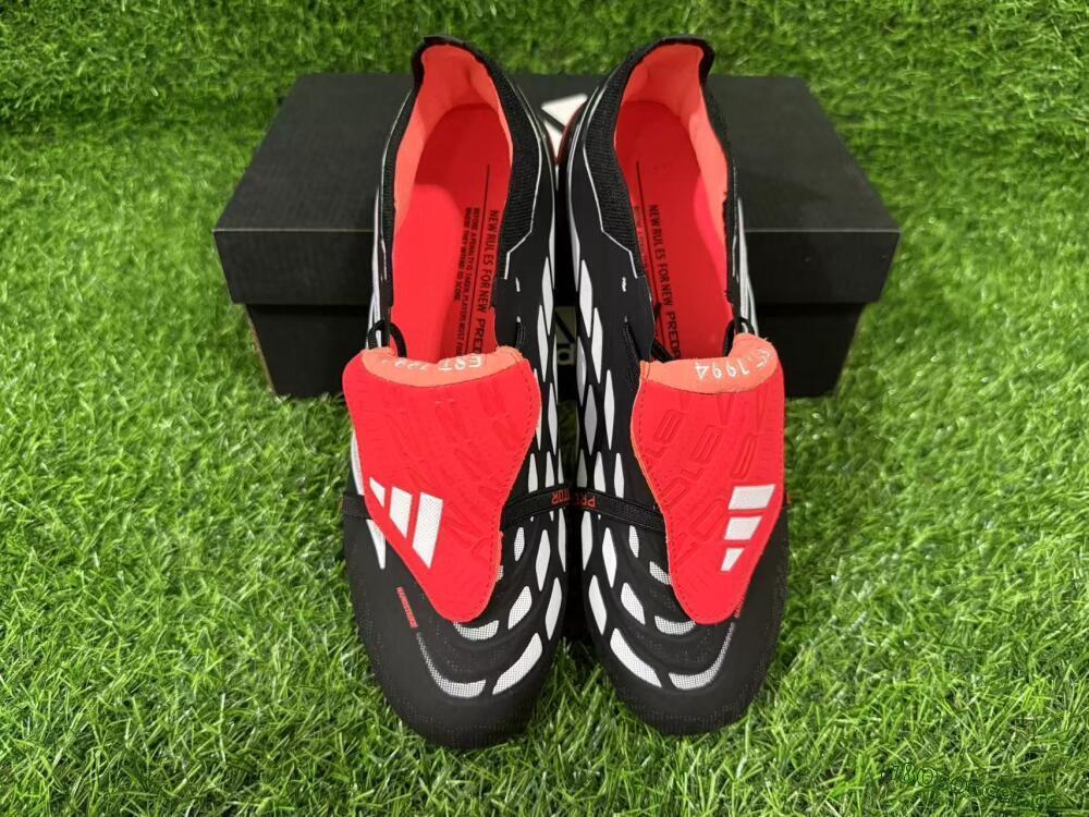 Unisex Adidas Predator 26 Elite Fold-Over Tongue FG Firm Ground Low-Tops Football Boots - Black/Electric Red/Silver