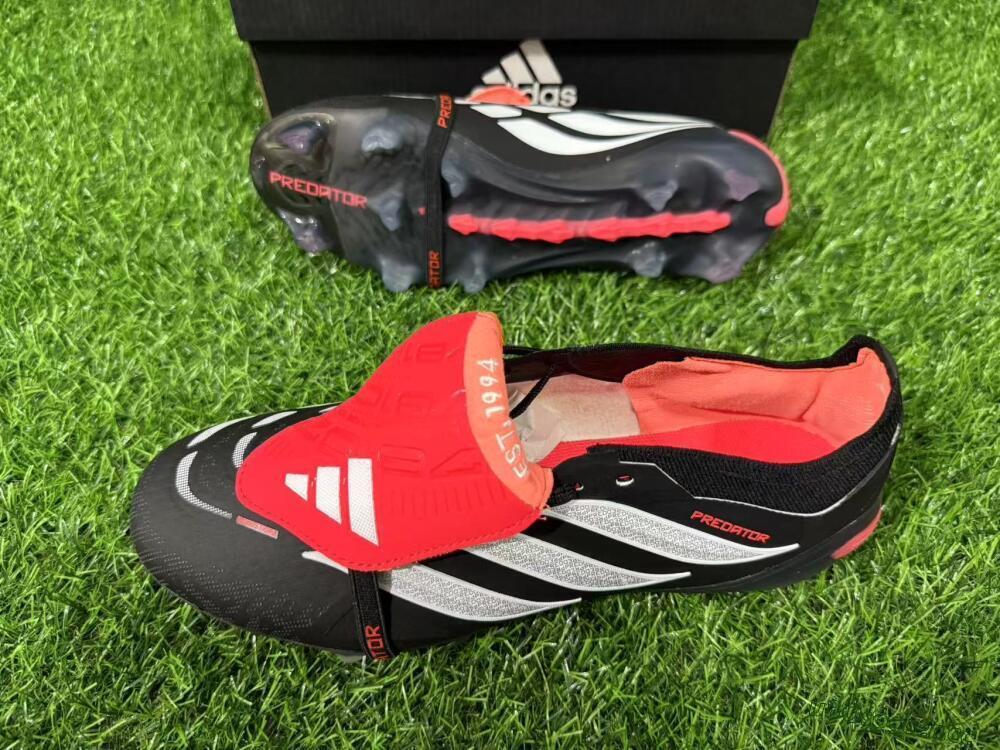 Unisex Adidas Predator 26 Elite Fold-Over Tongue FG Firm Ground Low-Tops Football Boots - Black/Electric Red/Silver