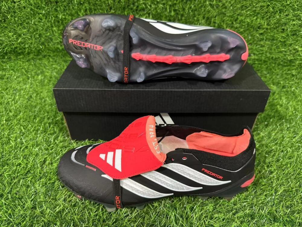 Unisex Adidas Predator 26 Elite Fold-Over Tongue FG Firm Ground Low-Tops Football Boots - Black/Electric Red/Silver