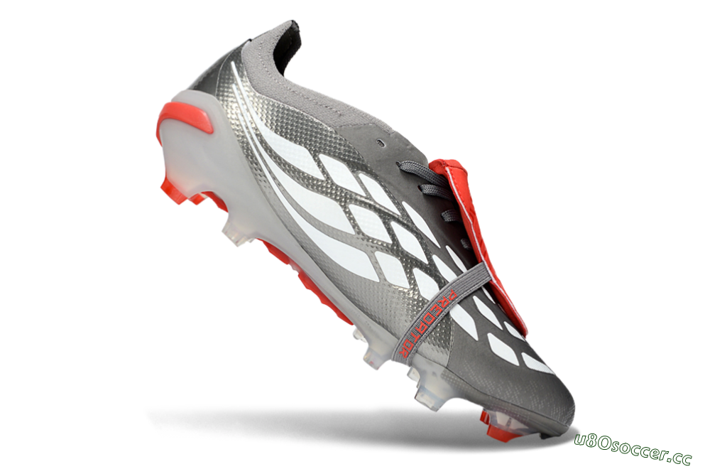 Unisex Adidas Predator 26 Elite Fold-Over Tongue FG Firm Ground Low-Tops Football Boots - Gray/Vibrant Red/Steel Gray 5