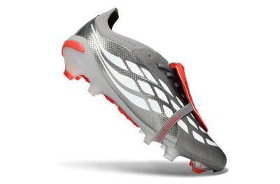 Unisex Adidas Predator 26 Elite Fold-Over Tongue FG Firm Ground Low-Tops Football Boots - Gray/Vibrant Red/Steel Gray