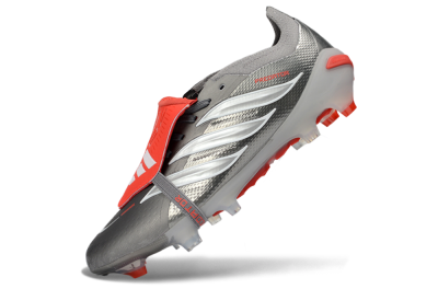 Unisex Adidas Predator 26 Elite Fold-Over Tongue FG Firm Ground Low-Tops Football Boots - Gray/Vibrant Red/Steel Gray