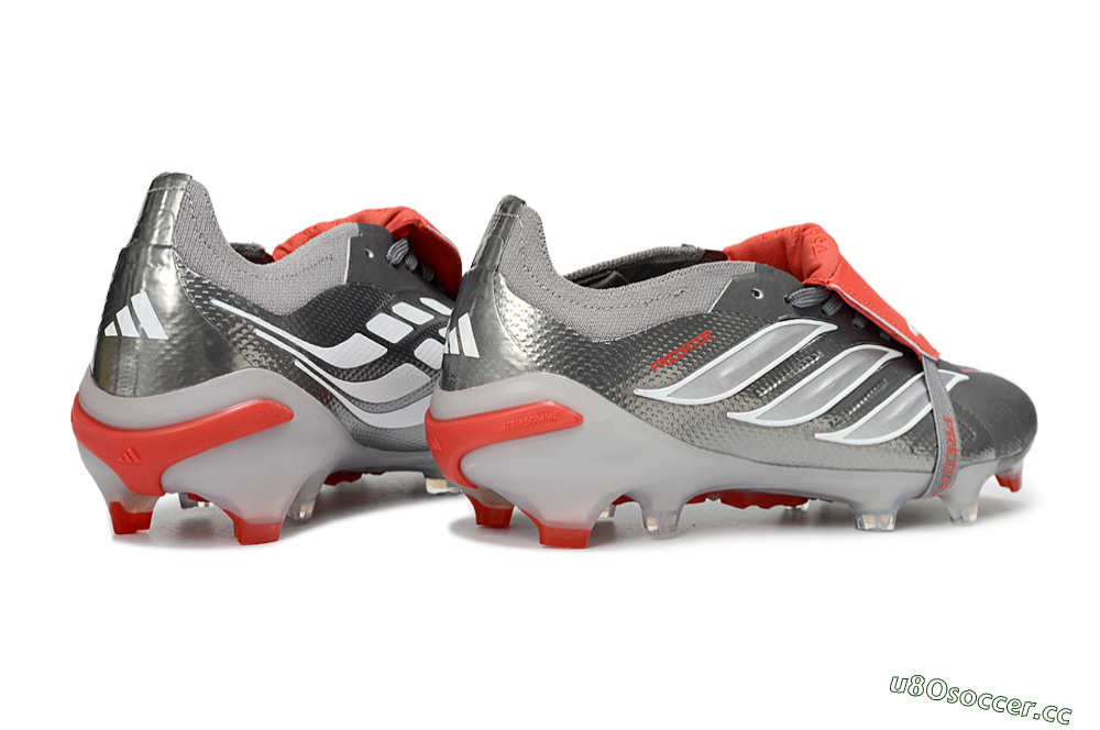 Unisex Adidas Predator 26 Elite Fold-Over Tongue FG Firm Ground Low-Tops Football Boots - Gray/Vibrant Red/Steel Gray 7
