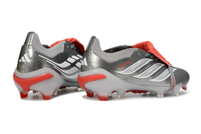 Unisex Adidas Predator 26 Elite Fold-Over Tongue FG Firm Ground Low-Tops Football Boots - Gray/Vibrant Red/Steel Gray