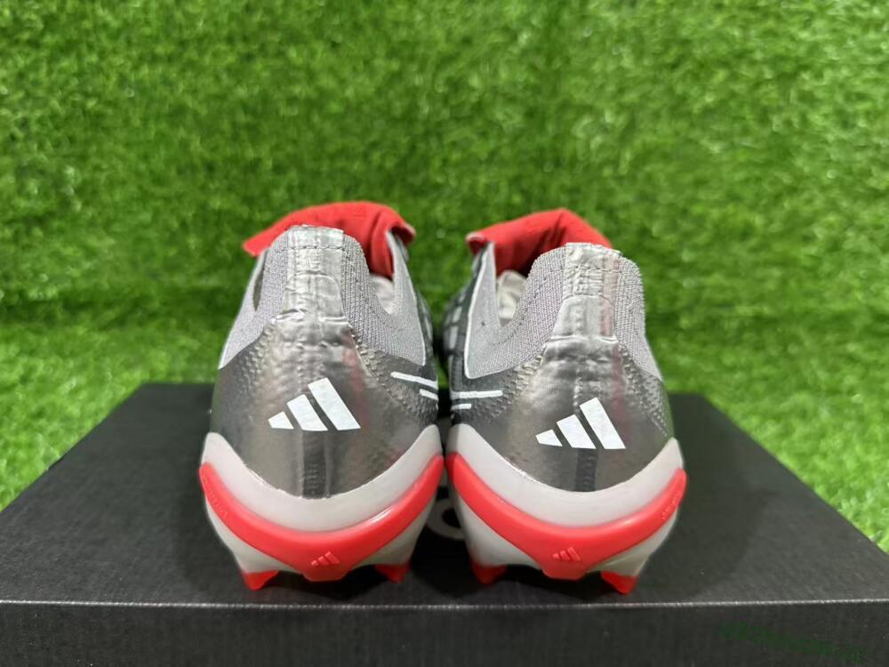 Unisex Adidas Predator 26 Elite Fold-Over Tongue FG Firm Ground Low-Tops Football Boots - Gray/Vibrant Red/Steel Gray