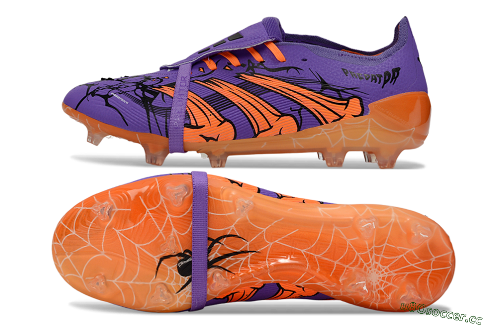 Unisex UFL x Adidas Predator 25 Elite Fold-Over Tongue FG Firm Ground Low-Tops Football Boots - Purple/Burnt Orange/Spider Black 1