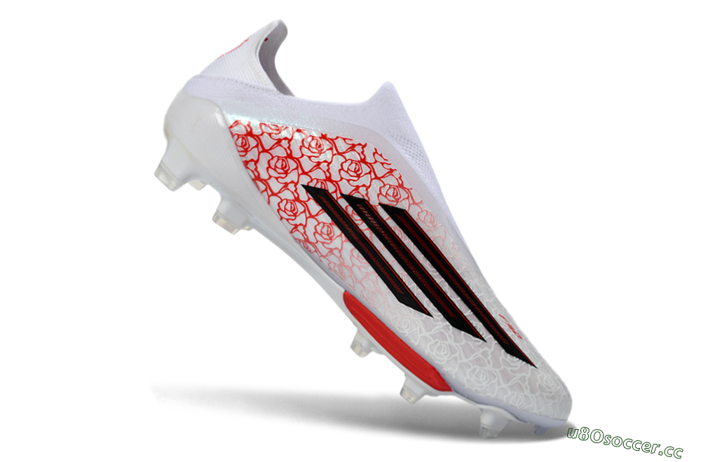 Men's Adidas F50+ Elite Lightstrike Pro Laceless FG Firm Ground Low-Tops Football Boots - White/Rose Red/Black 4