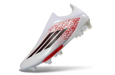 Men's Adidas F50+ Elite Lightstrike Pro Laceless FG Firm Ground Low-Tops Football Boots - White/Rose Red/Black