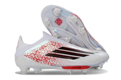 Men's Adidas F50+ Elite Lightstrike Pro Laceless FG Firm Ground Low-Tops Football Boots - White/Rose Red/Black